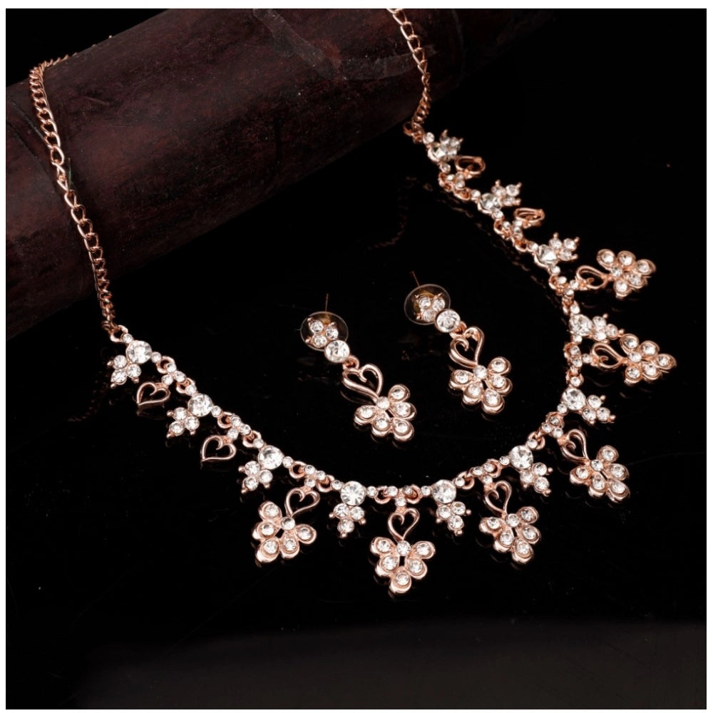 Snuggle Lifestyle Co. Women's Rose Gold Plated Brass Necklace &amp; Earings Set (Gold)