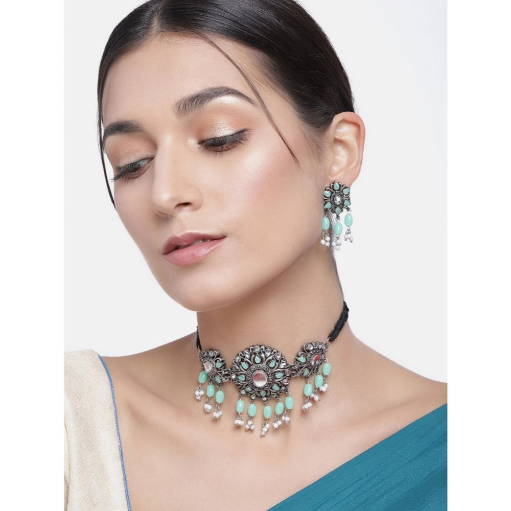 Snuggle Lifestyle Co. Women's Rose Gold Plated Alloy Necklace &amp; Earings Set (Light Green)