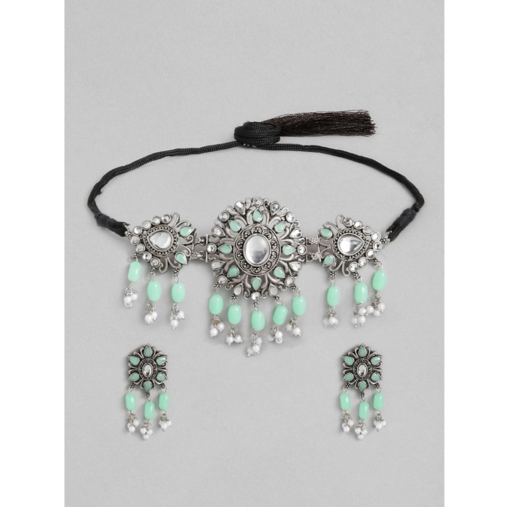 Snuggle Lifestyle Co. Women's Rose Gold Plated Alloy Necklace &amp; Earings Set (Light Green)