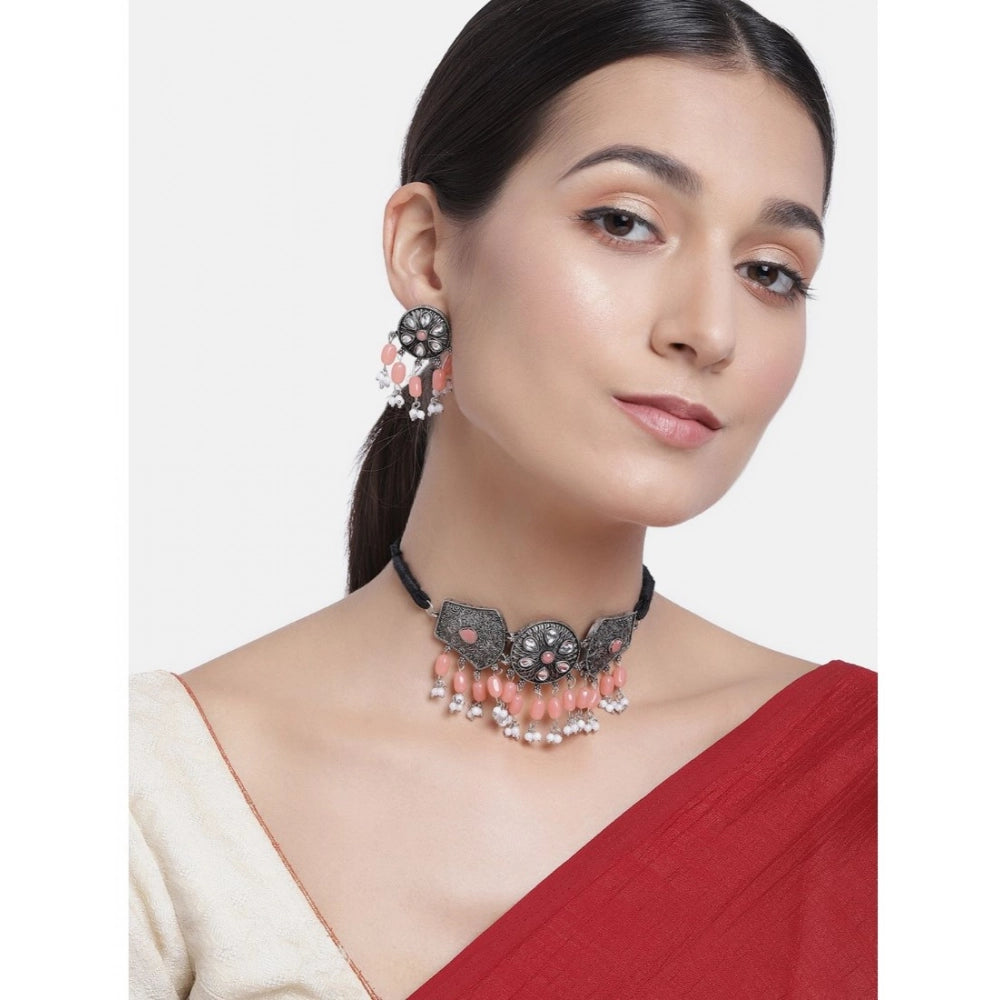 Snuggle Lifestyle Co. Women's Rose Gold Plated Alloy Necklace &amp; Earings Set (Orange)