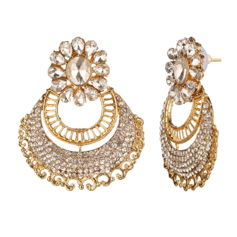 Snuggle Lifestyle Co. Women's Rose Gold Plated Alloy Kundan Earrings &amp; Mangtikka (White)