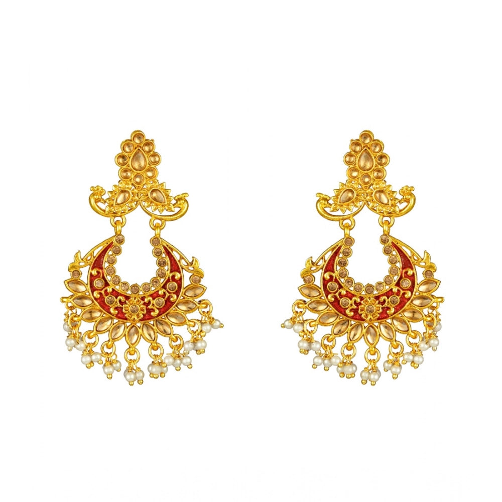 Snuggle Lifestyle Co. Women's Rose Gold Plated Alloy Kundan Earrings &amp; Mangtikka (Maroon)
