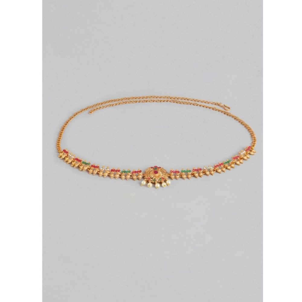 Snuggle Lifestyle Co. Women's Rose Gold Plated Alloy Hip Belt Kamarband (Red &amp; Green)