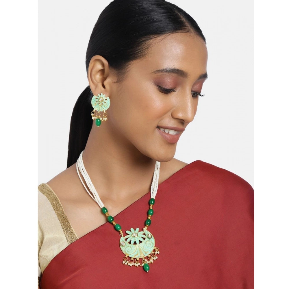 Snuggle Lifestyle Co. Women's Rose Gold Plated Alloy Necklace &amp; Earings Set (Green)