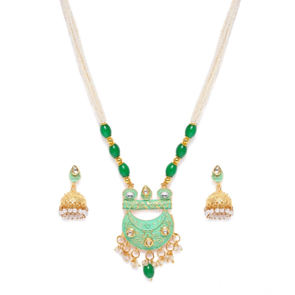 Snuggle Lifestyle Co. Women's Rose Gold Plated Alloy Necklace &amp; Earings Set (Green)