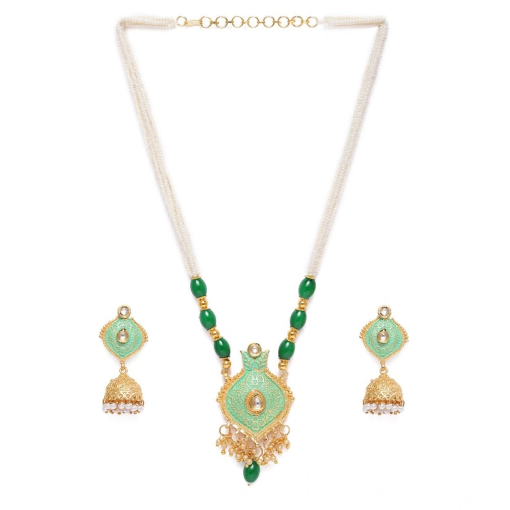 Snuggle Lifestyle Co. Women's Rose Gold Plated Alloy Necklace &amp; Earings Set (Green)