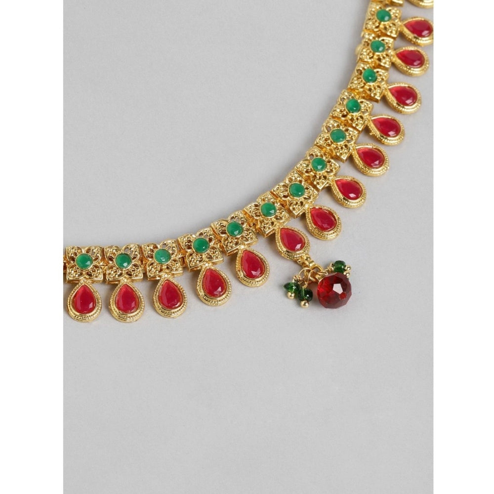 Snuggle Lifestyle Co. Women's Rose Gold Plated Alloy Necklace &amp; Earings Set (Green &amp; Red)