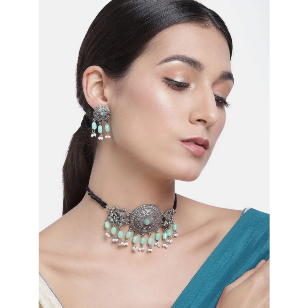 Snuggle Lifestyle Co. Women's Rose Gold Plated Alloy Necklace &amp; Earings Set (Light Green)