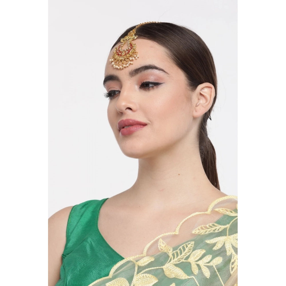 Snuggle Lifestyle Co. Women's Rose Gold Plated Alloy Kundan Earrings &amp; Mangtikka (Maroon)