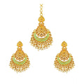 Snuggle Lifestyle Co. Women's Rose Gold Plated Alloy Kundan Earrings &amp; Mangtikka (Green)