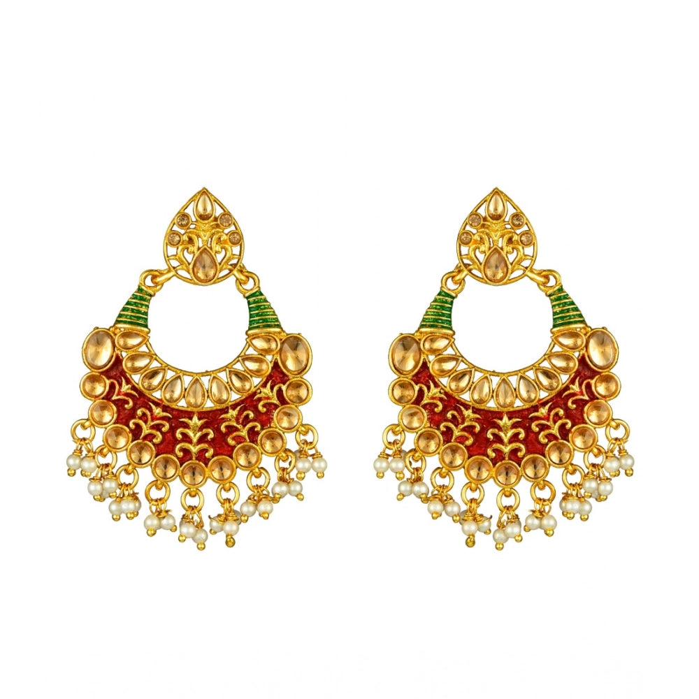 Snuggle Lifestyle Co. Women's Rose Gold Plated Alloy Kundan Earrings &amp; Mangtikka (Red &amp; Green)