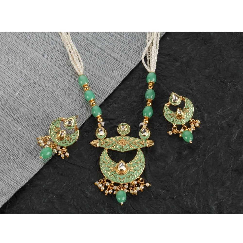 Snuggle Lifestyle Co. Women's Rose Gold Plated Alloy Necklace &amp; Earings Set (Green)