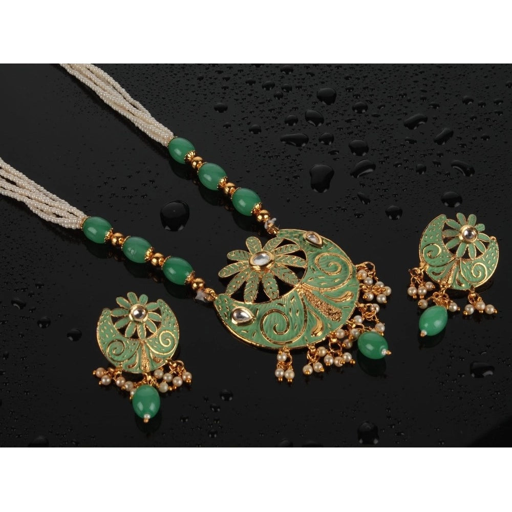 Snuggle Lifestyle Co. Women's Rose Gold Plated Alloy Necklace &amp; Earings Set (Green)