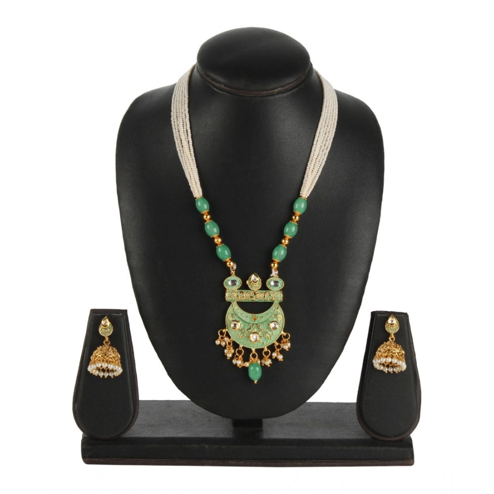 Snuggle Lifestyle Co. Women's Rose Gold Plated Alloy Necklace &amp; Earings Set (Green)