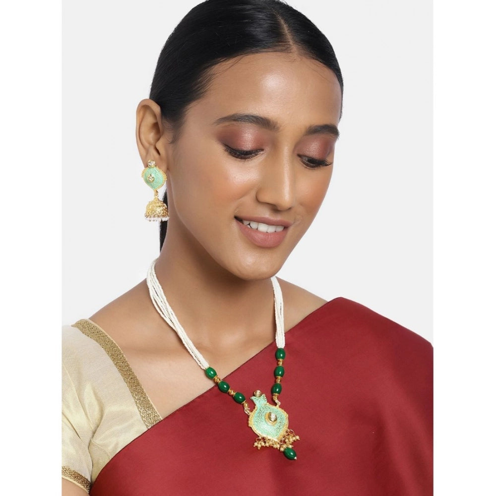 Snuggle Lifestyle Co. Women's Rose Gold Plated Alloy Necklace &amp; Earings Set (Green)