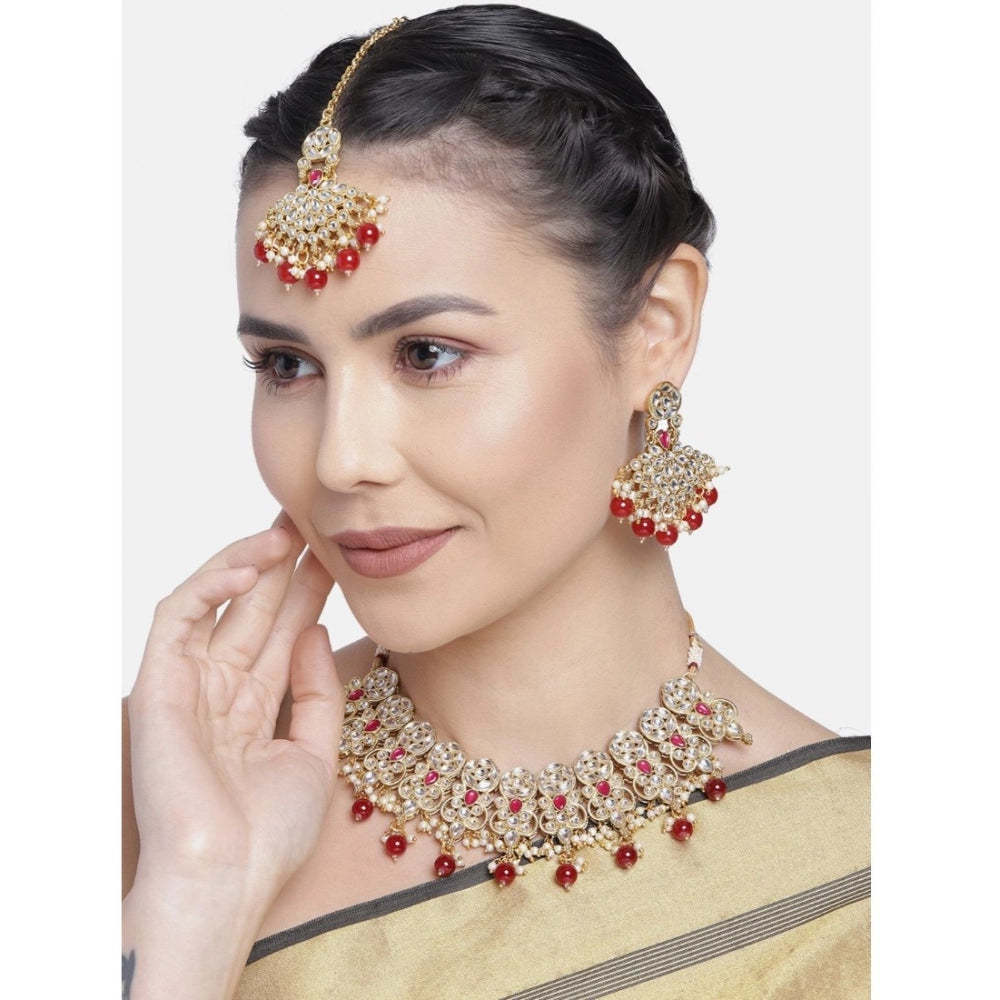 Snuggle Lifestyle Co. Women's Rose Gold Plated Alloy Necklace &amp; Earings Set (Red)