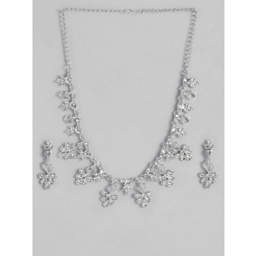 Snuggle Lifestyle Co. Women's Rose Gold Plated Brass Necklace &amp; Earings Set (Silver)