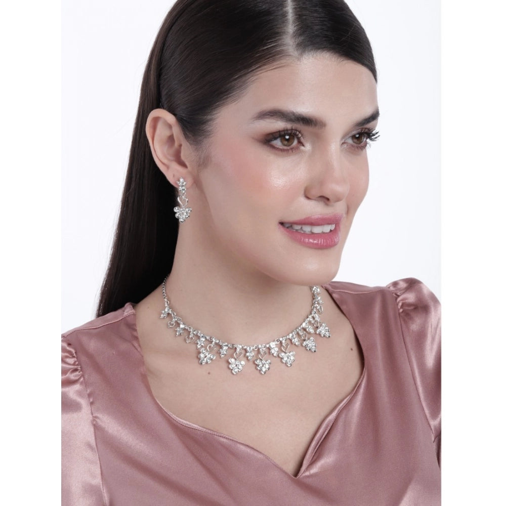 Snuggle Lifestyle Co. Women's Rose Gold Plated Brass Necklace &amp; Earings Set (Silver)