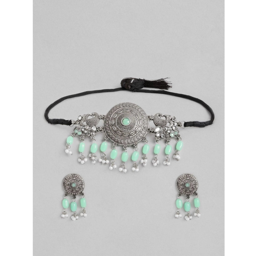 Snuggle Lifestyle Co. Women's Rose Gold Plated Alloy Necklace &amp; Earings Set (Light Green)
