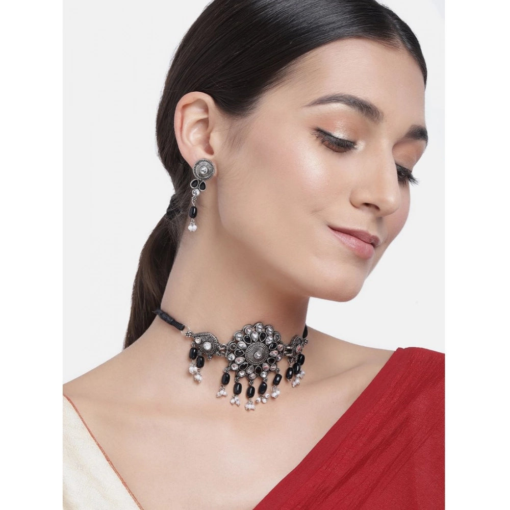 Snuggle Lifestyle Co. Women's Rose Gold Plated Alloy Necklace &amp; Earings Set (Black)