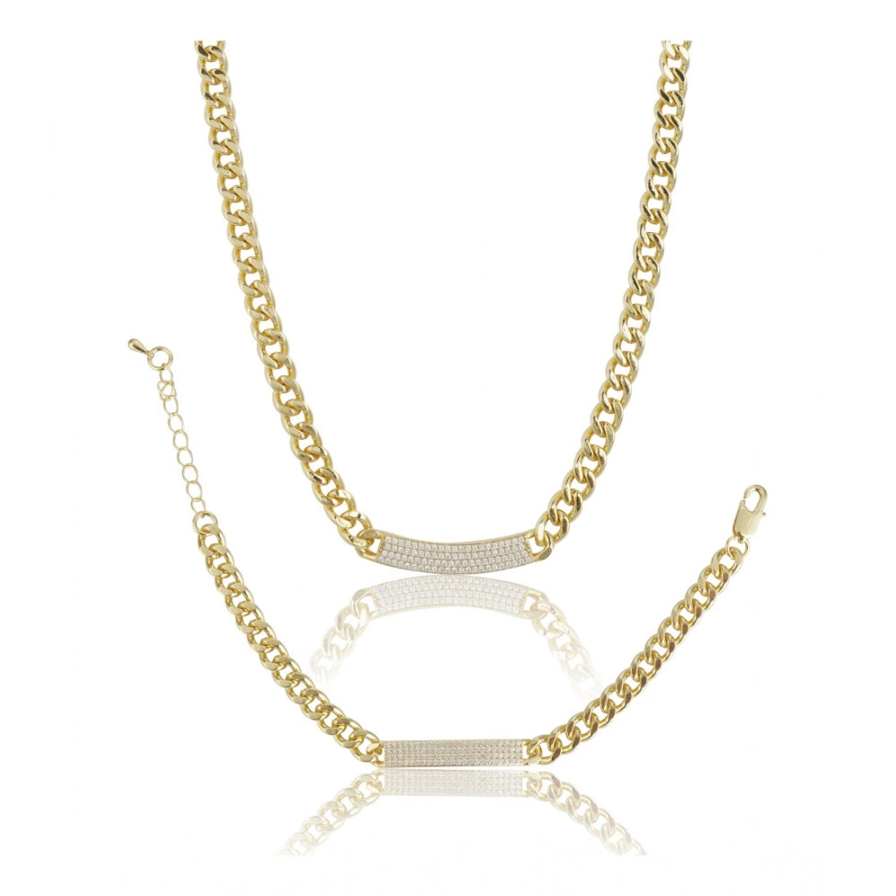 Snuggle Lifestyle Co. Women's Stainless Steel Gold Polish Polish Hand Bracelet And Necklace (Gold Plated)