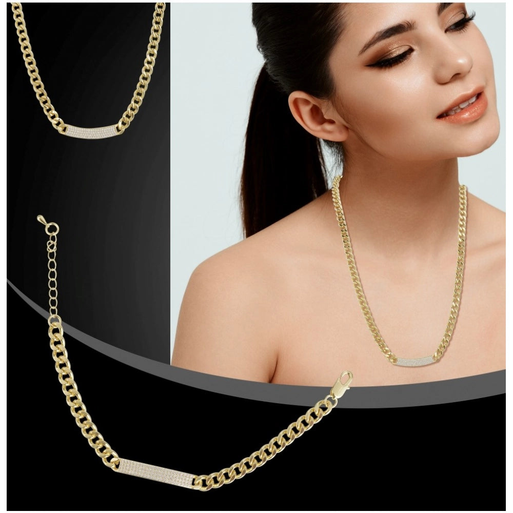Snuggle Lifestyle Co. Women's Stainless Steel Gold Polish Polish Hand Bracelet And Necklace (Gold Plated)