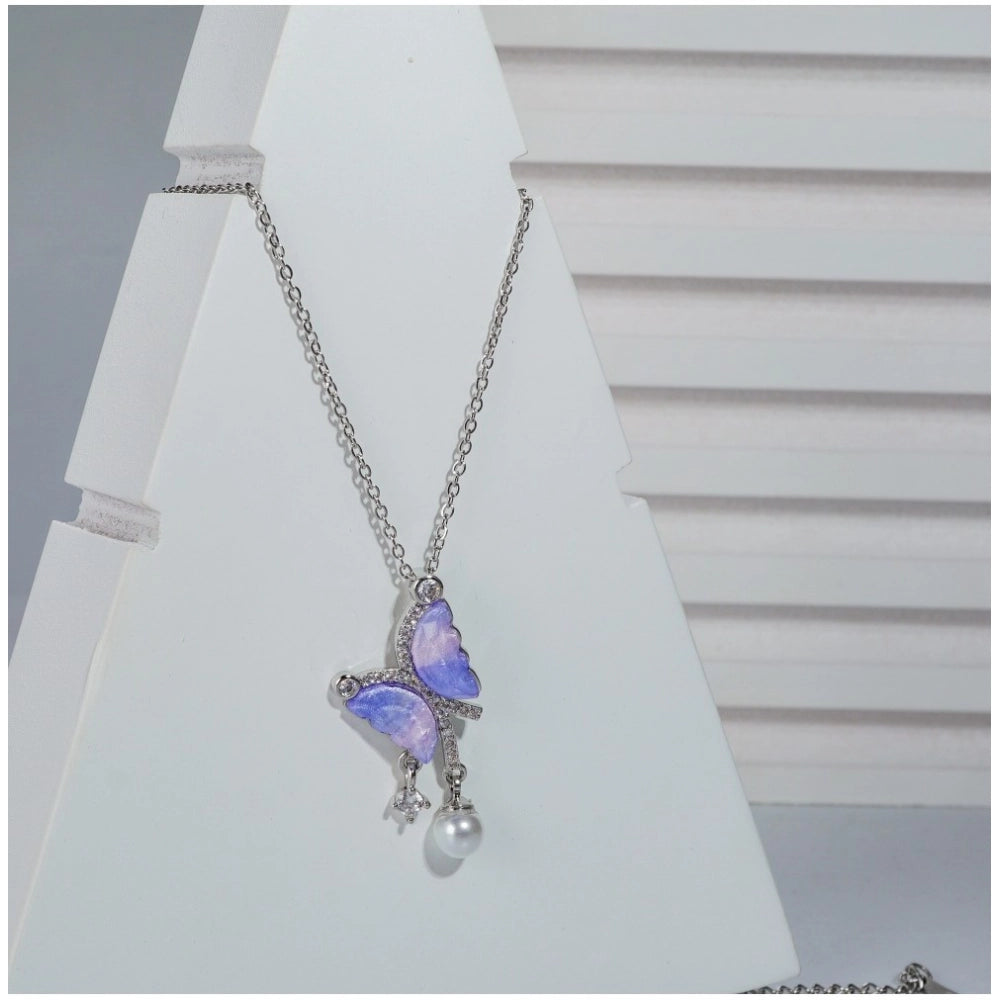 Snuggle Lifestyle Co. Women's Stainless Steel Butterfly Dailywear Pendent Delicate Chain (Silver Plated)
