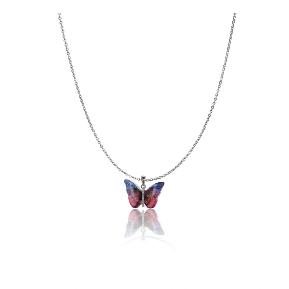 Snuggle Lifestyle Co. Women's Stainless Steel Colorful Butterfly Pendent Dailywear chain (Silver Plated)