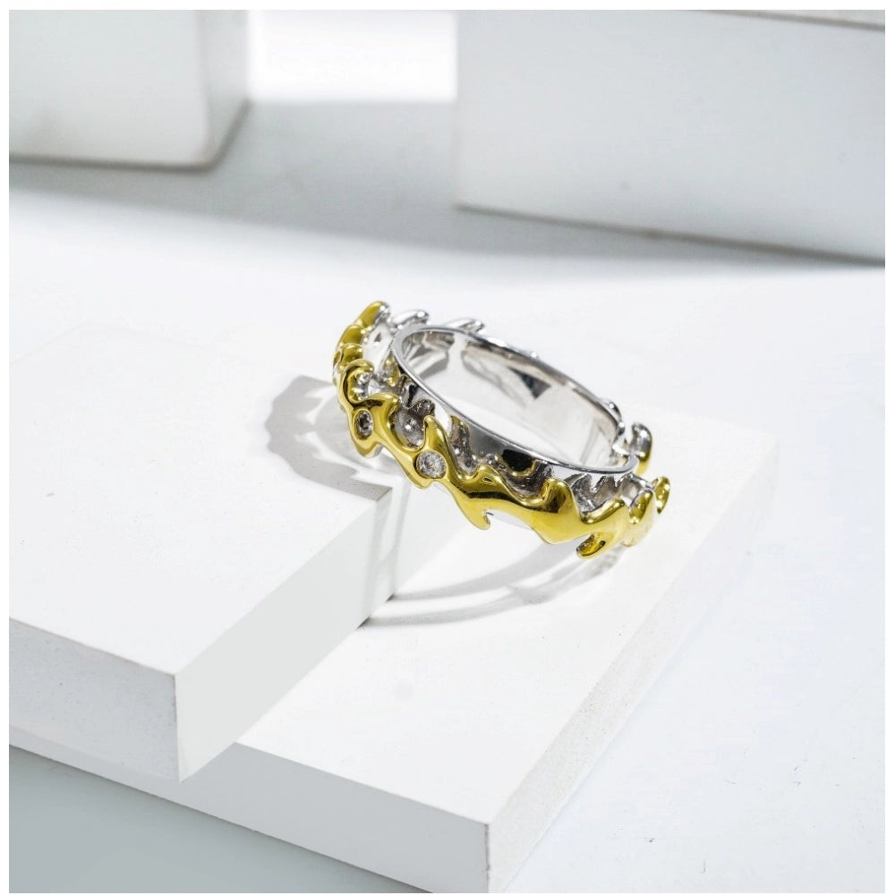 Snuggle Lifestyle Co. Stainless Steel Double Tone High-Quality Freesize Ring (Silver Plated)