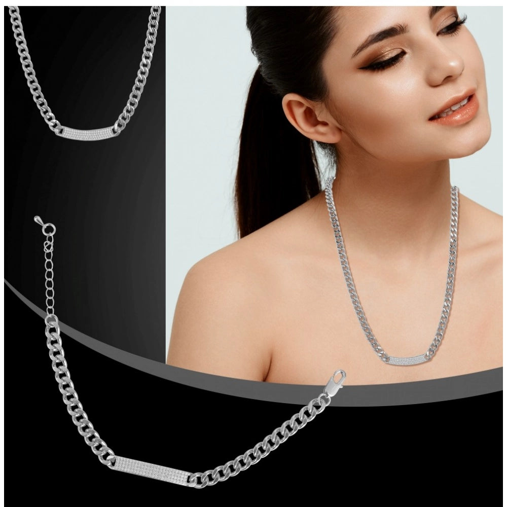 Snuggle Lifestyle Co. Women's Stainless Steel Silver Polish Hand Bracelet And Necklace (Silver Plated)