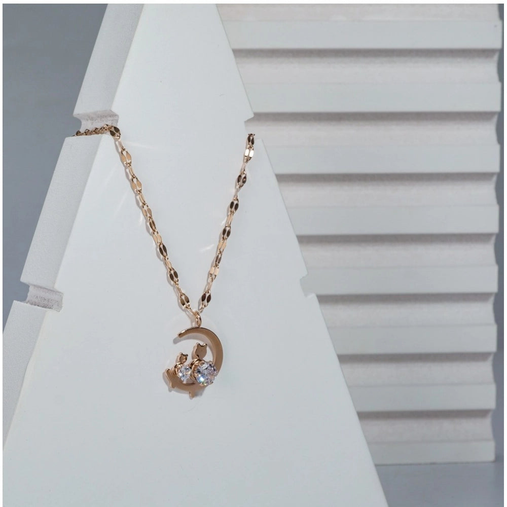 Snuggle Lifestyle Co. Women's Stainless Steel Moon Pendent Delicate Chain (Gold Plated)