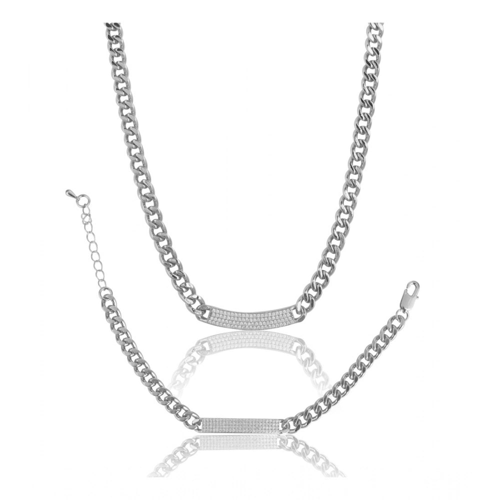 Snuggle Lifestyle Co. Women's Stainless Steel Silver Polish Hand Bracelet And Necklace (Silver Plated)