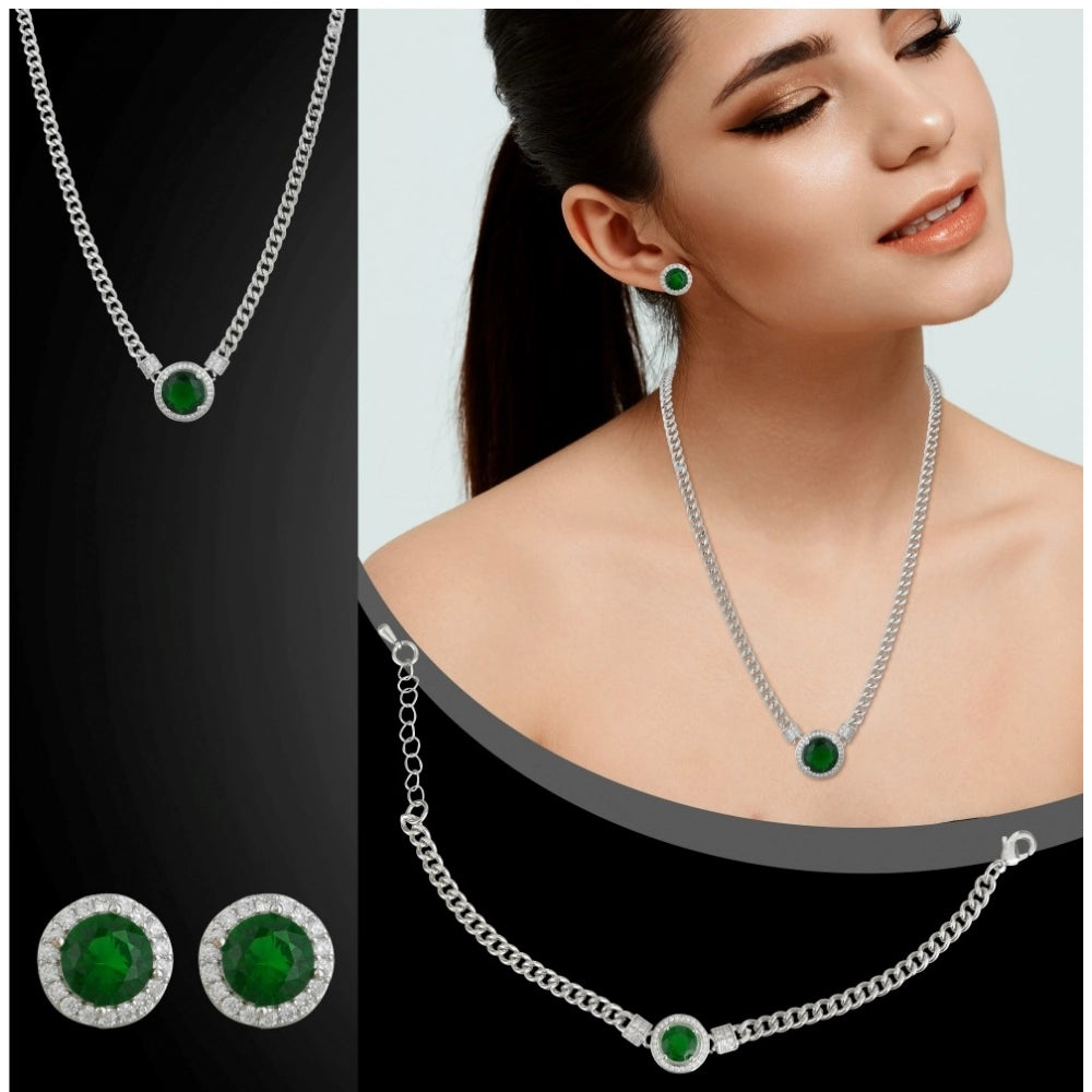Snuggle Lifestyle Co. Women's Stainless Steel Green Color Silver Chain Western Combo Jewelry (Silver Plated)