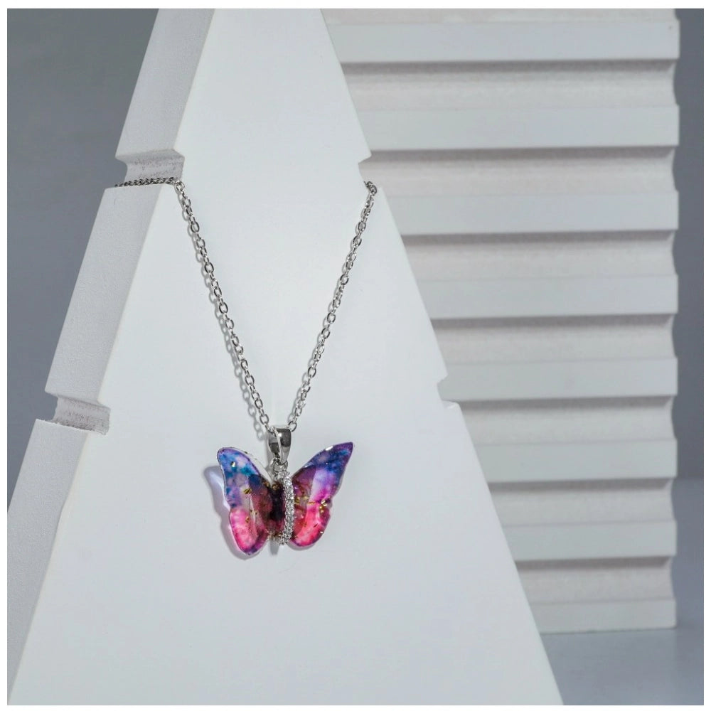 Snuggle Lifestyle Co. Women's Stainless Steel Colorful Butterfly Pendent Dailywear chain (Silver Plated)