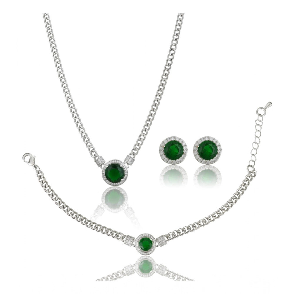 Snuggle Lifestyle Co. Women's Stainless Steel Green Color Silver Chain Western Combo Jewelry (Silver Plated)