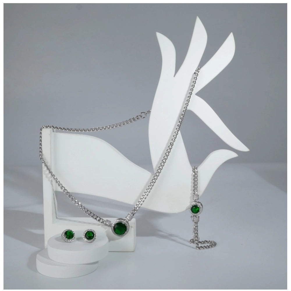Snuggle Lifestyle Co. Women's Stainless Steel Green Color Silver Chain Western Combo Jewelry (Silver Plated)