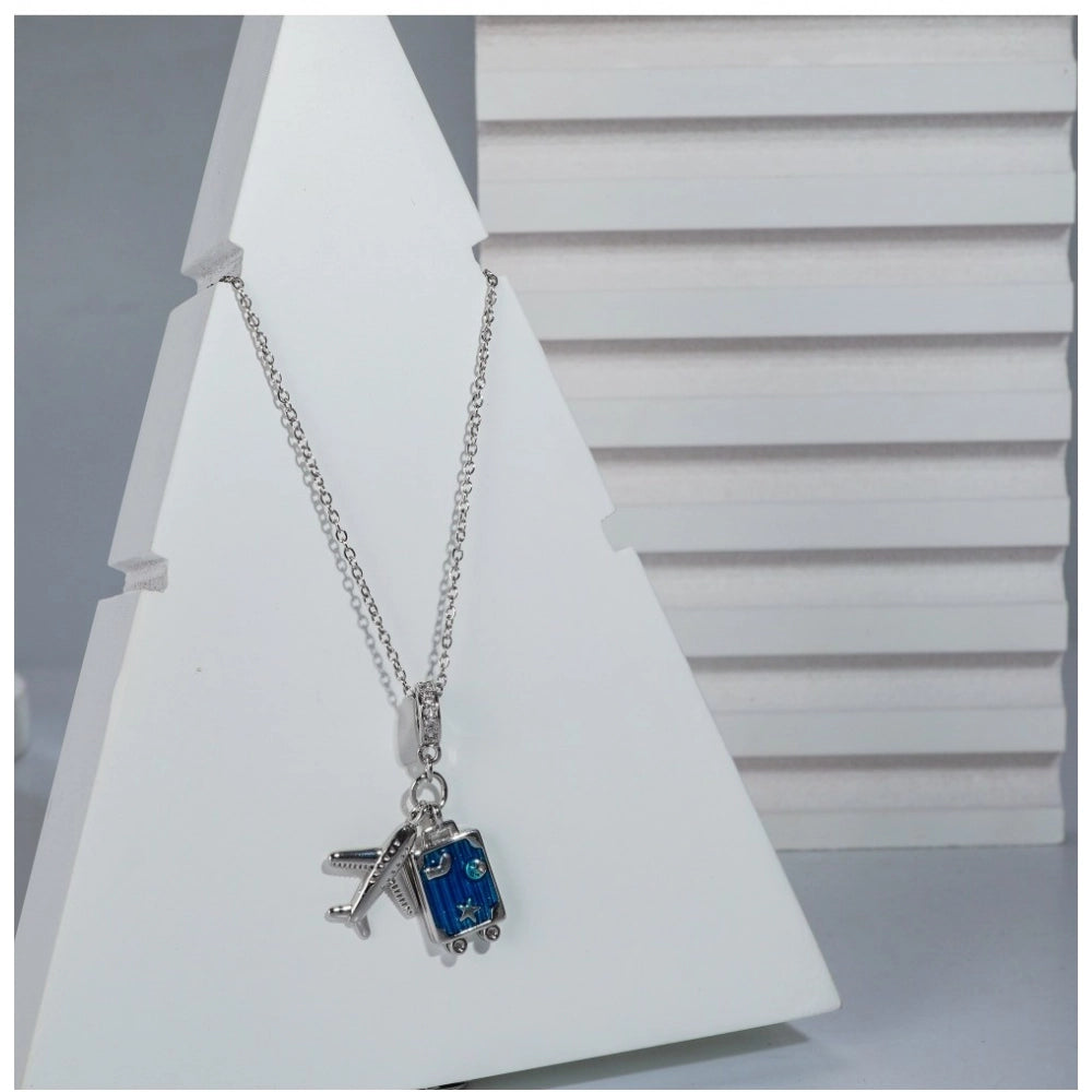 Snuggle Lifestyle Co. Women's Stainless Steel Airplane Design Pendent Delicate Chain (Silver Plated)
