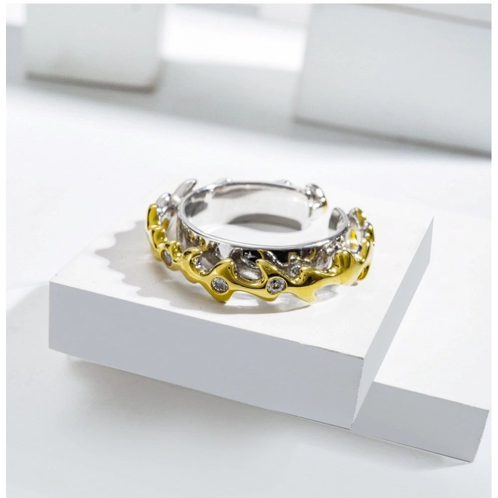 Snuggle Lifestyle Co. Stainless Steel Double Tone High-Quality Freesize Ring (Silver Plated)