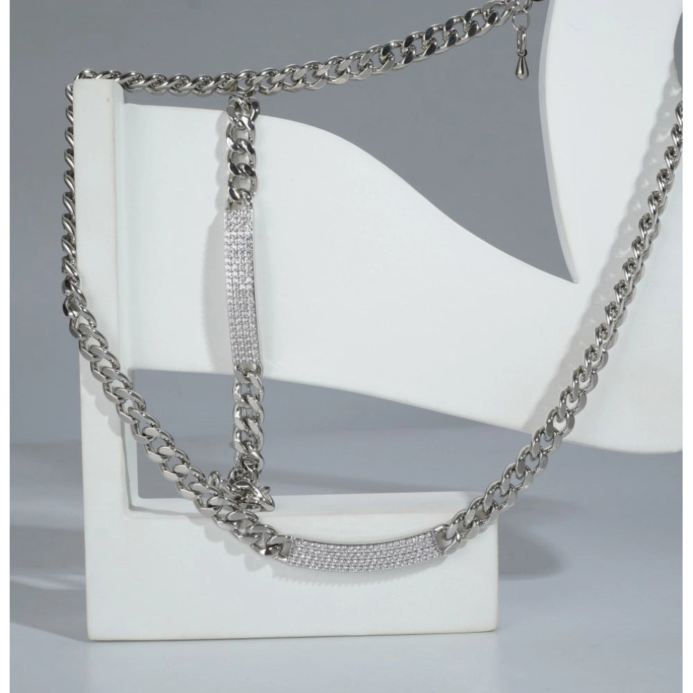 Snuggle Lifestyle Co. Women's Stainless Steel Silver Polish Hand Bracelet And Necklace (Silver Plated)