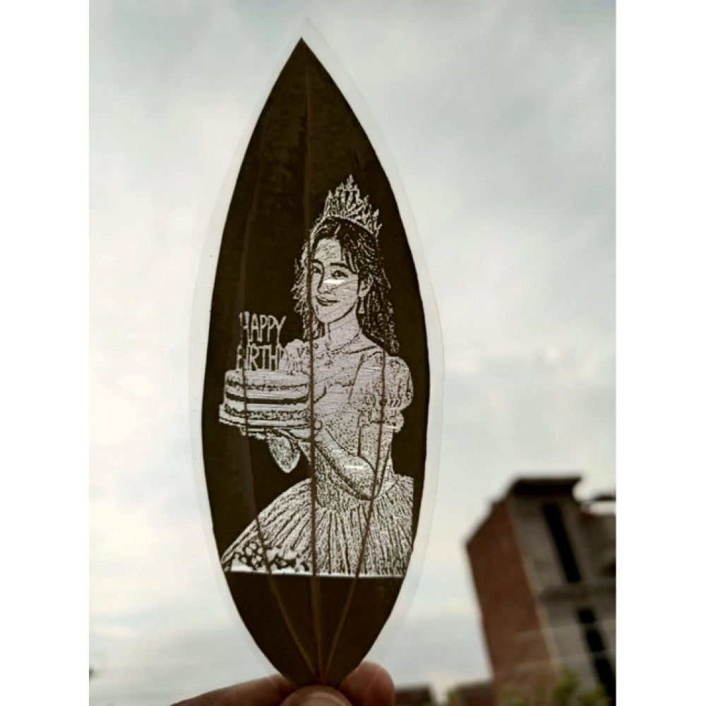 Snuggle Lifestyle Co Custom Birthday Leaf Art – Engraved Portrait on Natural Leaf