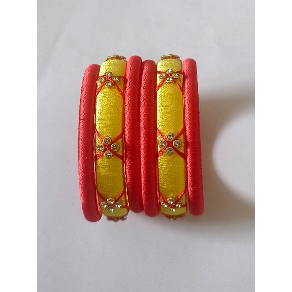 Snuggle Lifestyle Co. Women's Plastic Silk Thread Bangles (Lemon Yellow, Size: 2.2)