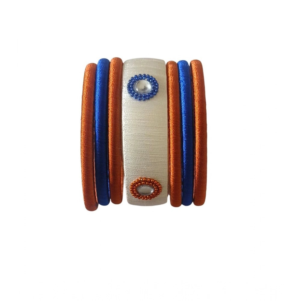 Snuggle Lifestyle Co. Women's Plastic Silk Thread Bangles (White-Brown-Blue, Size: 2.8)