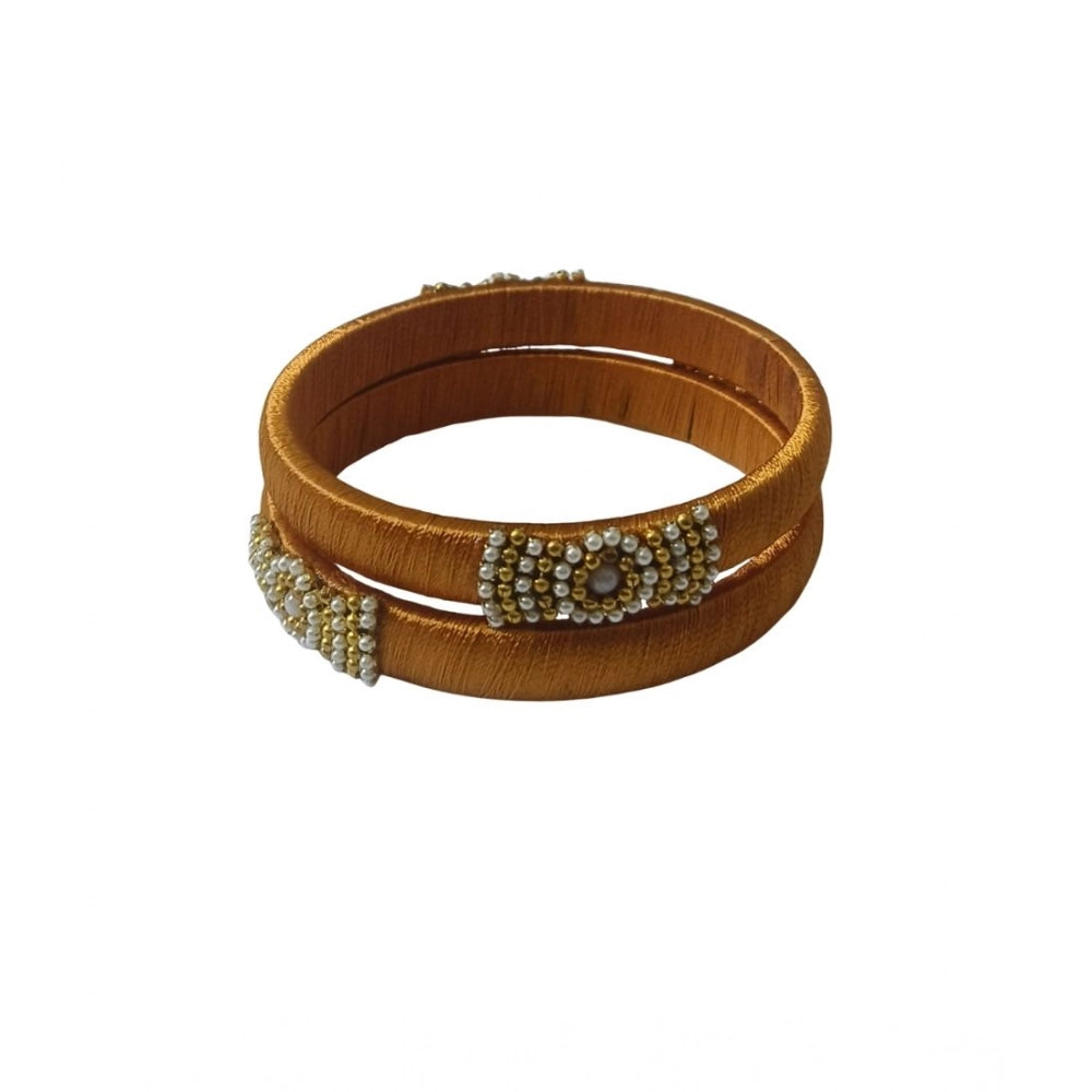 Snuggle Lifestyle Co. Women's Plastic Silk Thread Bangles (Light Brown, Size: 2.1)