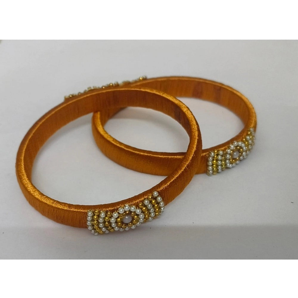 Snuggle Lifestyle Co. Women's Plastic Silk Thread Bangles (Light Brown, Size: 2.1)