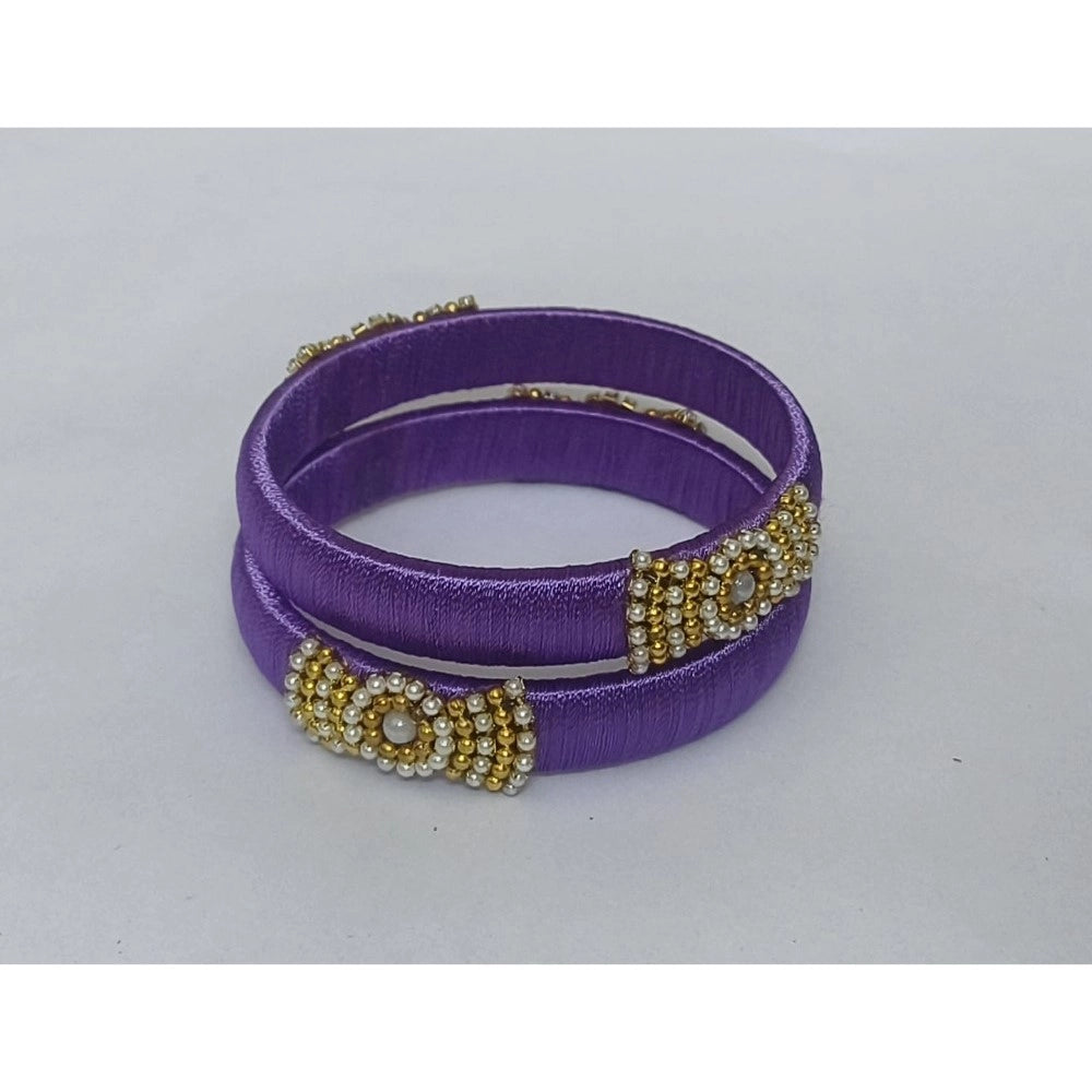 Snuggle Lifestyle Co. Women's Plastic Silk Thread Bangles (Light Violet, Size: 2.4)