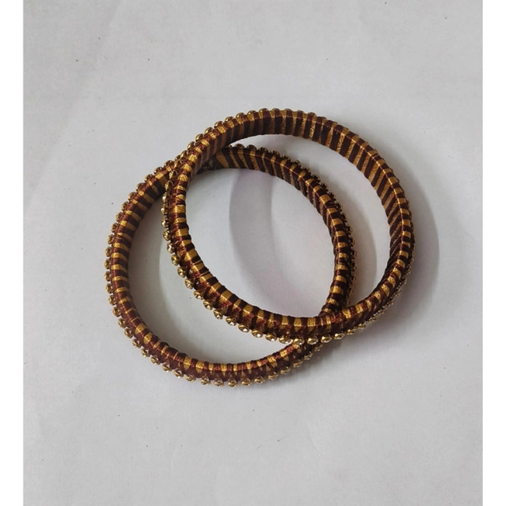 Snuggle Lifestyle Co. Women's Plastic Silk Thread Bangles (Gold-Dark Brown, Size: 2.6)