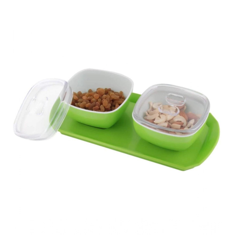Snuggle Lifestyle Co. Multipurpose Serving Tray with Dry Fruit Air Tight Bowls with Lids (Color: Assorted )