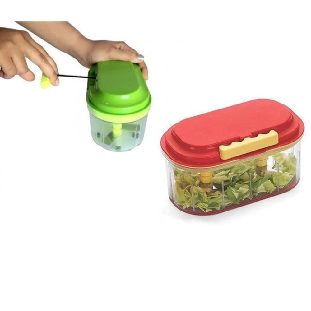 Snuggle Lifestyle Co. Pack Of 2_Twin Bowl Dual-Blade Hand Chopper | Manual Food Processor for Vegetables And Fruits (Color: Assorted )