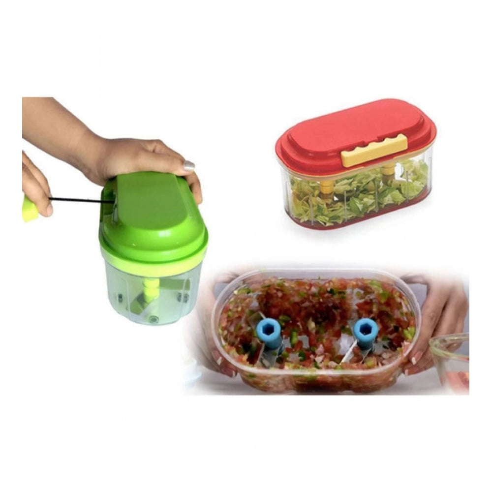 Snuggle Lifestyle Co. Pack Of 2_Twin Bowl Dual-Blade Hand Chopper | Manual Food Processor for Vegetables And Fruits (Color: Assorted )
