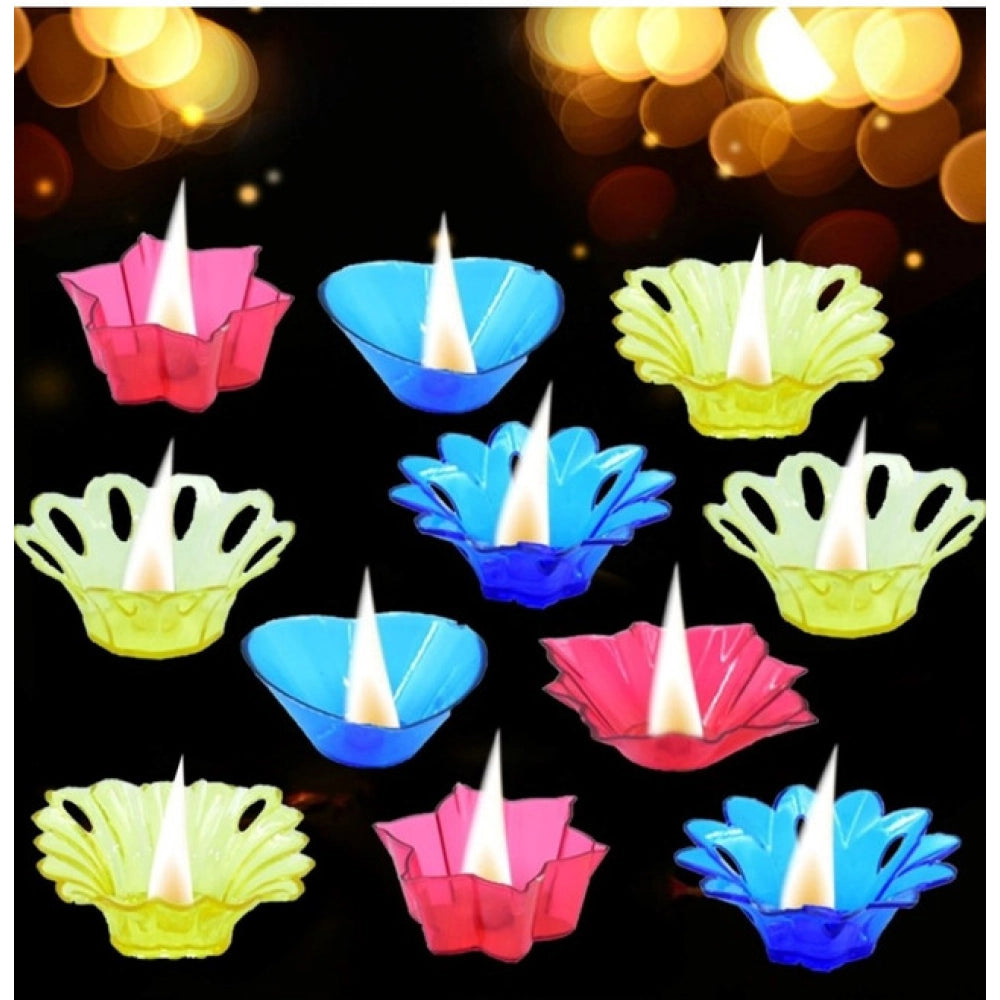 Snuggle Lifestyle Co Pack Of 2_Floral Diya Set – Multi-Color Tea Light Holders Set of 12 (Color: Assorted )